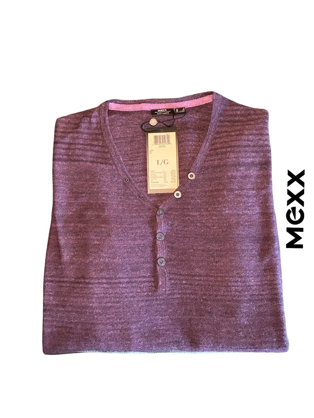 Mexx Metropolitan Men’s Purple V-Neck Henley Lightweight Sweater - NWT